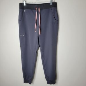 Figs Women's Joggers in Dark Gray with Pink Drawstring